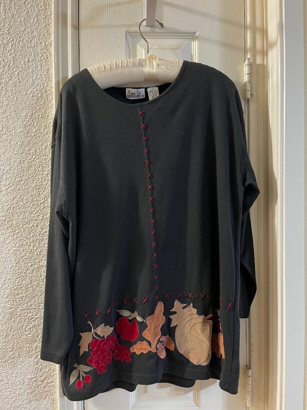 Ashley Hill - Long Sleeve Black Top with Fall Accents